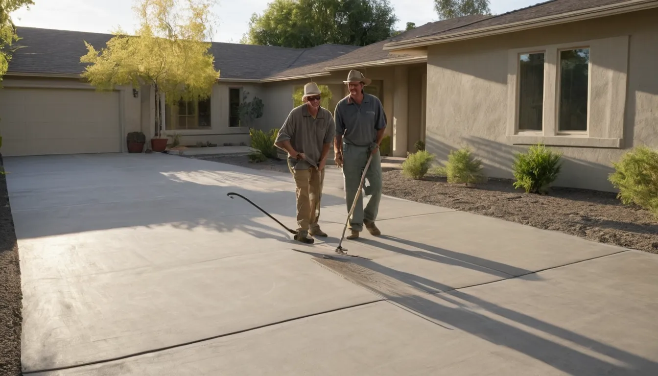 Freshly poured concrete driveway in front of a stucco home in Sacramento